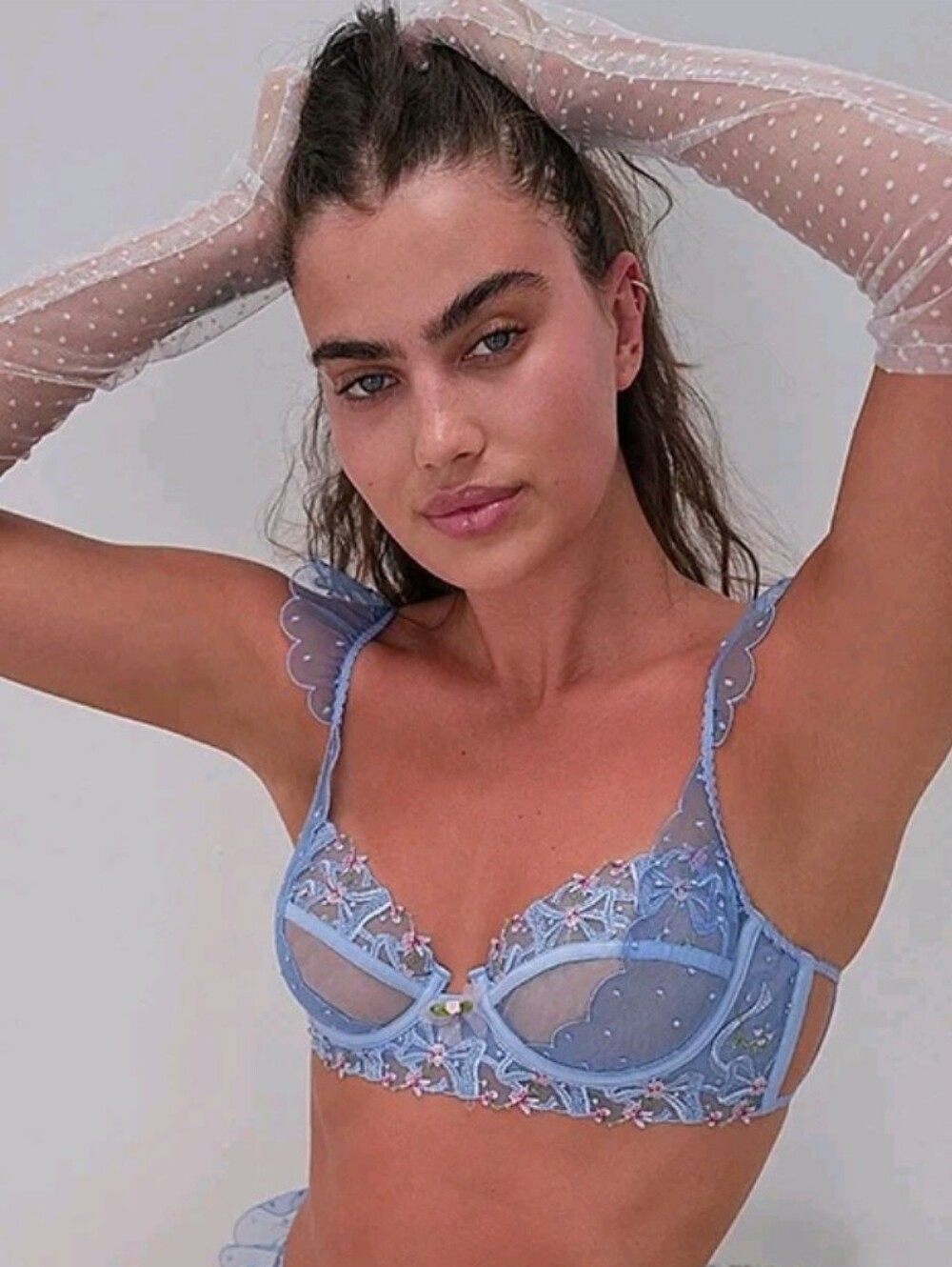 For Love And Lemons Blue Lace Underwire Bra